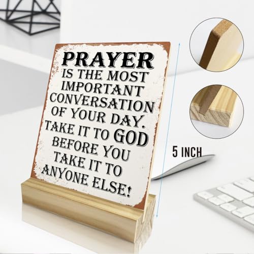 Christian Decor, Religious Gifts, Spiritual Decor, Inspirational Wooden Plaque Sign Bible Verse Decoration for Home Office Shelf Decor - color: Prayer Is The Most Important Conversation Of Your Day.