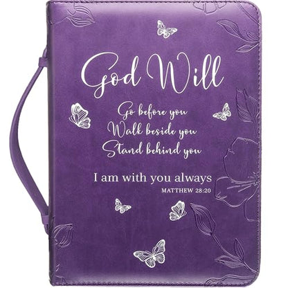 Bible Cover Case for Women - Large Purple Faux Leather Bible Carrying Case
