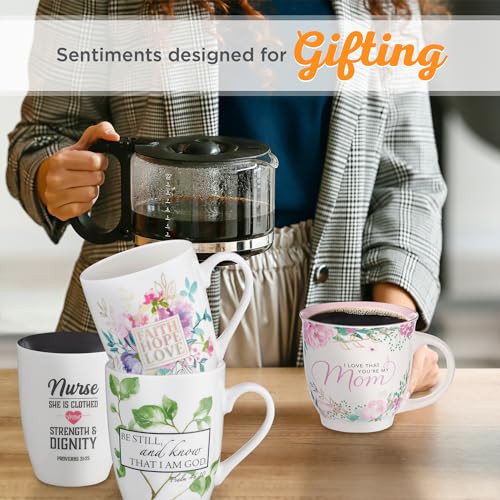 Christian Art Gifts Coffee Mug for Women and Men "Faith Hope Love" - 1 Corinthians 13:13 Lead-free and Non-Toxic White Ceramic Mug with Pastel Floral Inspirational Coffee Cup, 12oz