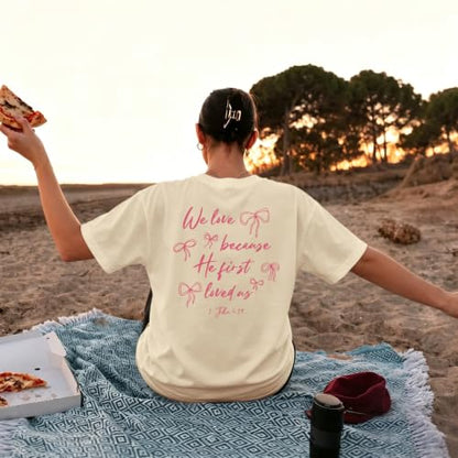 Christian Faith Bow Shirts for Women Cute Coquette Shirt Jesus Religious Tshirts Bible Verse Oversized Graphic Tee - color: Apricot, size: Small