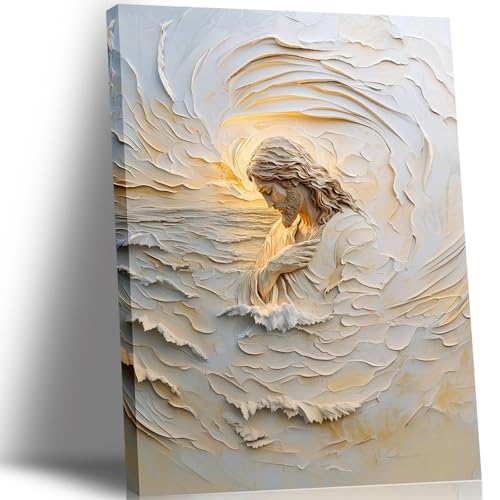 Framed White Jesus Canvas Wall Art Serene Christian Religious Poster Print Elegant Faith Based Painting for Home Church or Office Décor – Spiritual Tranquility Picture 12x16in - color: White Jesus, size: 16"L x 12"W