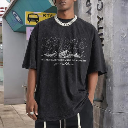 Christian Faith God Shirts for Men Jesus Bible Verse Shirt Oversized Acid Wash Tshirts Star Mountain Graphic Tees - color: Black, size: X-Large