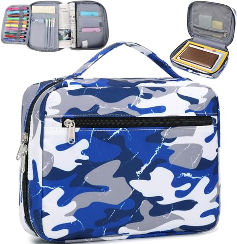 JIANYA Bible Cover for Boys Kids Bible Case Book Carrying Case Childrens Bible Protective Bag with Handle and Zippered Pocket, Camo Blue