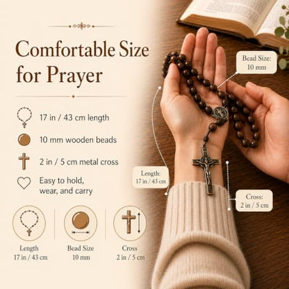 36 Pack Wooden Rosary Beads with Cross, Prayer Necklaces with Organza Bags