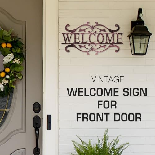 AHYS Metal Welcome Sign for Front Door Front Porch Vintage Welcome Door Sign for Indoor Outdoor Wall Decor - color: Vintage