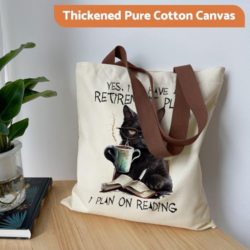 Canvas Tote Bag Aesthetic for Women, Cute Tote Bag with Zipper Pocket, Heavy Duty Reusable Shopping Bags for Grocery - color: 24-cat Plan