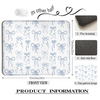 Coquette Blue Bow Mouse Pad, Preppy Girly Blue Aesthetic Mousepads for Wireless Mouse Computers Laptop Desk Accessories, Coquette Preppy Office Supplies, 9.5x7.9 Inch - color: colour 9