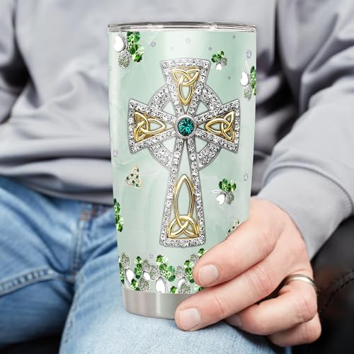 Dorris Personalized St Patricks Day Tumbler with Lid 20oz 30oz Stainless Steel Insulated Cups Travel Coffee Mug Customized Green Gifts for Women Christian - color: Patrick 1
