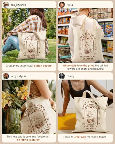 Miss Adola Canvas Tote Bag with Zipper for Women - color: Book Moon