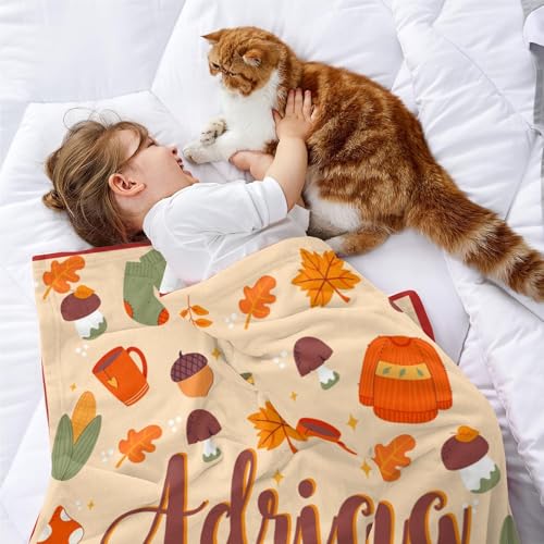 Custom Fall Blanket with Name Autumn Soft Cozy Harvest Blanket for Boys Girls Kids Adults Personalized Cute Warm Blankets Halloween Christmas Birthday Gifts - color: Autumu-03
