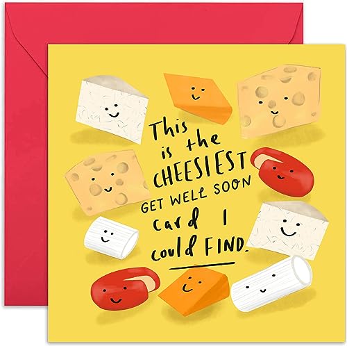 Old English Co. Funny Get Well Soon Card for Men Women - 'Cheesiest' Get Well Soon Card for Him or Her - Humorous Cheese Pun Greeting Card for Him or Her | Blank Inside with Envelope - style: Get Well