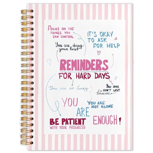 SAFDSGFDB Pink Inspirational Mental Health Journal Notebook 5.5x8.3, Reminders for Hard Days Positive Affirmation Spiral Hardcover Journal Notebook for Work Study Office Note Taking - color: Stripe remingders