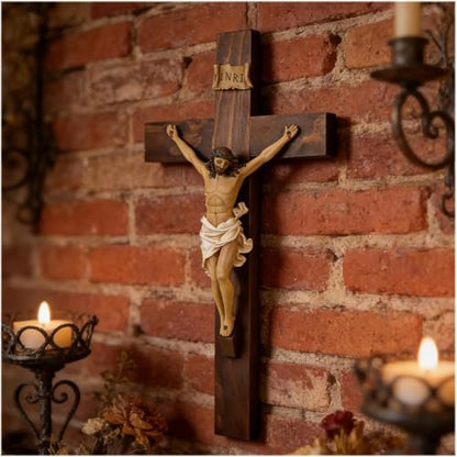 Large Wall Crucifix With Jesus, 19 Inch Resin Wooden Cross Religious Decor - size: 19.1"L x 10"W