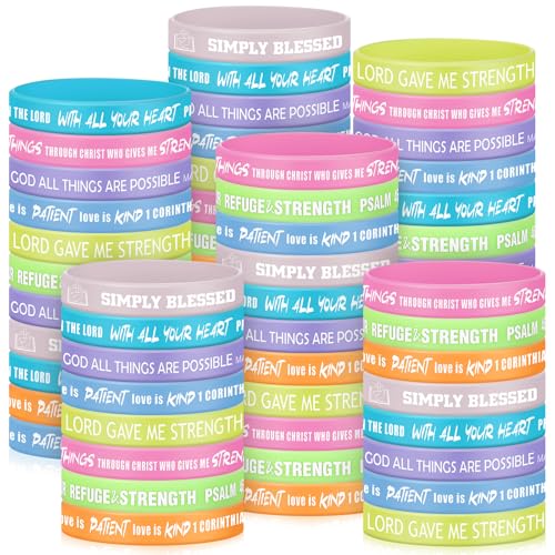 Ecation 200 Pack Glow in the Dark Silicone Bible Verse Bracelets Bulk, Inspirational Scripture Wristbands for Church Groups, Sunday School, Religious Events - Christian Gift Ideas - color: Bright Color