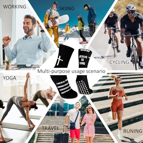4 Pairs Cross Grip Soccer Socks, Us Size 6-12 - color: Black, style: Bible Verse