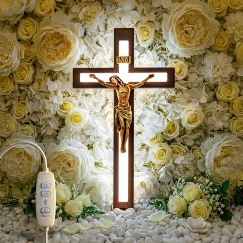 MoSavris Crucifix Wall Cross with Jesus with LED Light Handmade Wood Cross Wall Decor 13 Inch Catholic Wooden Cross for Faith & Blessing Wall or Home Decor Faith Gift for your Acquaintances - size: Jesus