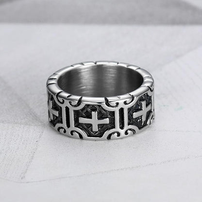 Cross Ring for Men,Stainless Steel Cross Ring for Men - Intricate Carved Pattern, Gothic Religious Jewelry，Retro Style，Size 8-12