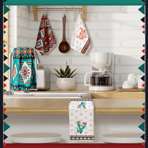 Boyiee Set of 6 Southwestern Kitchen Towels Boho Aztec Theme Dishcloth - color: Western