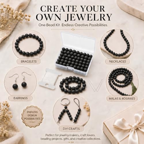 Cherry Tree Collection 100PCS 6mm Black Agate Matte Round Bead Craft Kit - color: black agate matte, size: 6mm