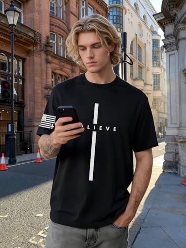 Eatbook Christian Shirts for Men Faith Over Fear Religious Tshirt - color: Black-cross, size: X-Large