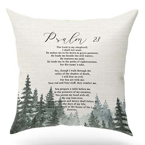 KongMoTree Bible Verse Throw Pillow Cover Cushion Case, Blessing Gift, Scripture Art, Scripture Sayings, Bible Quote, Psalm 23, Church Gifts, Sofa Bed Living Room Porch Decoration, 18x18 Inch(GMS713) - color: Psalm 23