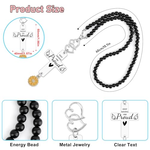Heigebi Memorial Car Charm Sympathy Gift for Loss of Dad Father Husband Brother Anniversary of Passing Bereavement Keepsake Cross Car Mirror Hanger Keep Making Him Proud Christian Car Accessories