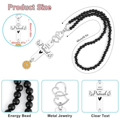 Heigebi Memorial Car Charm Sympathy Gift for Loss of Dad Father Husband Brother Anniversary of Passing Bereavement Keepsake Cross Car Mirror Hanger Keep Making Him Proud Christian Car Accessories