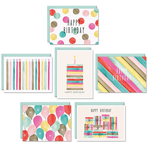 Sweetzer & Orange S&O Watercolor Bulk Birthday Cards Assortment – 48pc Bulk Happy Day sheets with Envelopes Box Set – Assorted Blank Celebration Sheets for Women, Men, and Kids in a Boxed flyers Pack - style: Set of 48