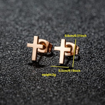 Stainless Steel Cross Small Earrings Set for Women Men Minimalist Religious Faith Mini Crucifix Lightweight Tiny Sleeper Stud Earrings for Easter Christian Baptism Birthday Christmas Fashion Jewelry