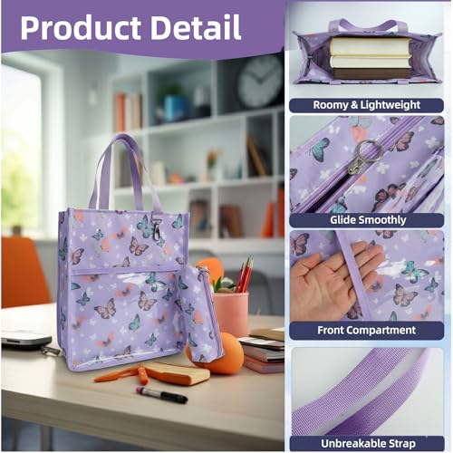 Kids Cute Tote Bags for Boys Girls Ages 4-16,Handbags with Pencil Case, Book Tote Bags with Zipper for School and Playtime (butterfly) - color: Butterfly