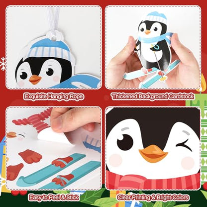 PAIVSUN 24Pcs Christmas Craft Kits, DIY Penguin Stickers Cutouts Ornaments Kit, Make Your Own Christmas Craft for Xmas Tree Decorations Winter Party Handcraft Supplies - style: Penguin