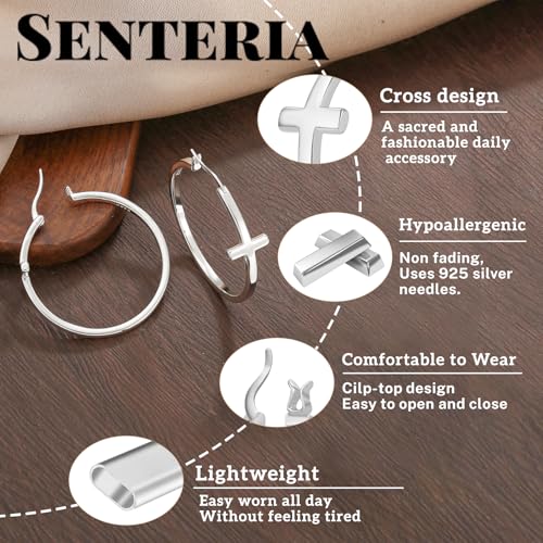 Senteria 3MM 925 Sterling Silver Post Cross Hoops Earrings Hypoallergenic - color: Silver-30MM