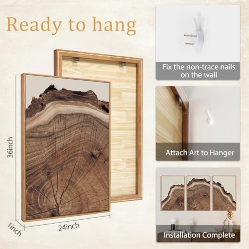 SIKERIC Framed Nature Tree Ring Wall Art, (24X36 inch) Modern Wood Stump Canvas Wall Art Set Of 3,Large Wood Tree Spiral Art Prints, Abstract Wall Painting for Living Room, Bedroom, Office - color: Nature Tree Ring, size: 24"L x 36"W