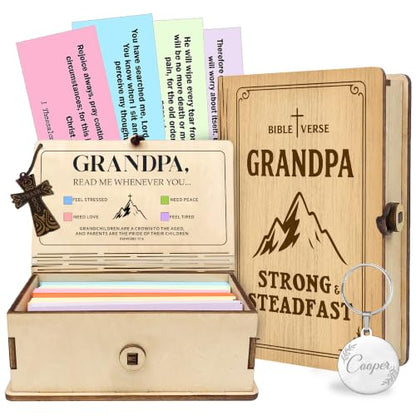 Grandpa Bible Verse Box, Personalized Name Keychain, 150 Color Coded Scripture Cards, Christian Gift for Grandpa, Gift Father's Day - color: Grandpa Bible