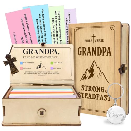 Grandpa Bible Verse Box, Personalized Name Keychain, 150 Color Coded Scripture Cards, Christian Gift for Grandpa, Gift Father's Day - color: Grandpa Bible