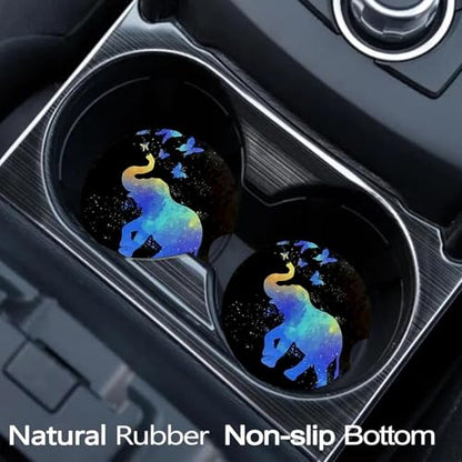 2 Pack Elephant Car Cup Holder Coasters Universal Neoprene Coasters - color: Elephant