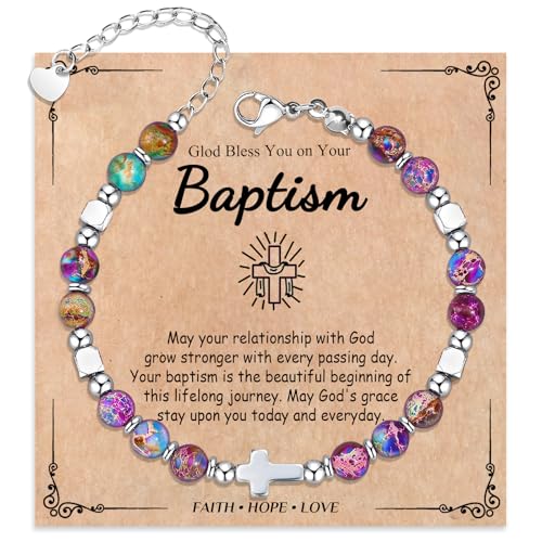 Cross Bracelet for Women Girls, Christian Gifts for Daughter Granddaughter Sister In Christ Friend Niece, Baptism Confirmation First Communion Gifts for Girls - color: Baptism