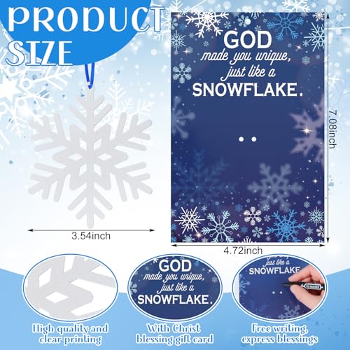 CroBlissful 24 Sets Winter Snowflake Ornaments with Religious Blessing Card