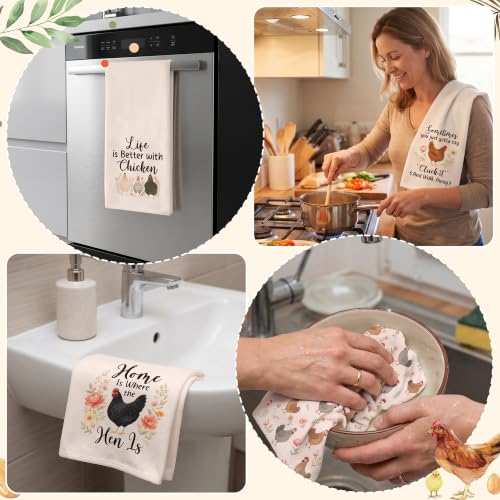 Farmhouse Chicken Rooster Kitchen Dish Towels, Soft Absorbent Hand Towels - color: Farmhouse Chicken