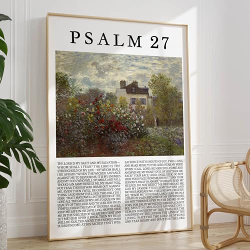 Psalm 27 Wall Art Vintage Flower Landscape Painting the Lord Is My Light Wall Art Bible Verse Prints Christian Pictures Jesus Artwork for Living Room Christian Scripture Posters 16x24inch No Frame - color: Psalm 27, size: 16"L x 24"W