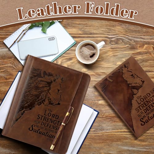Fuyoooo 3 Pcs Lion Pastor Style Bible Verse Leather Portfolio Notebook Pens - style: Lion Pastor Style
