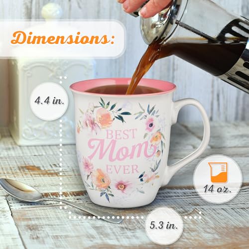 Christian Art Gifts White and Pink Floral Ceramic Coffee Mug – 14 oz. Lead & Cadmium-free Inspirational Scripture Coffee & Tea Mug for Mothers with Encouraging Words: Best Mom & Bible Verse: Num. 6:24 - color: Multicolor/Best Mom