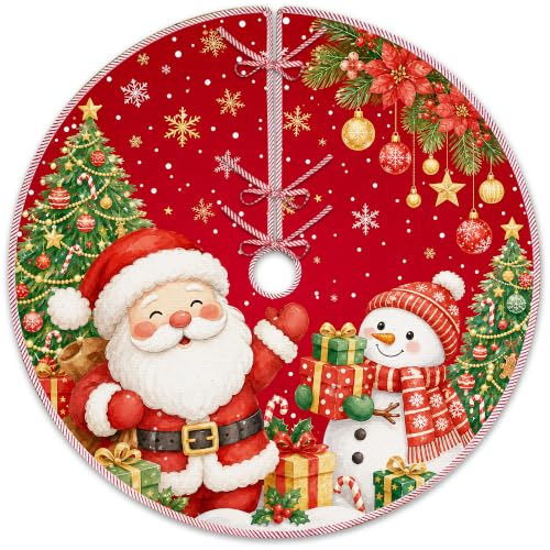 Red Snowman Santa Christmas Tree Skirt, Classic Xmas Tree Skirt 522XW - color: Santa-3