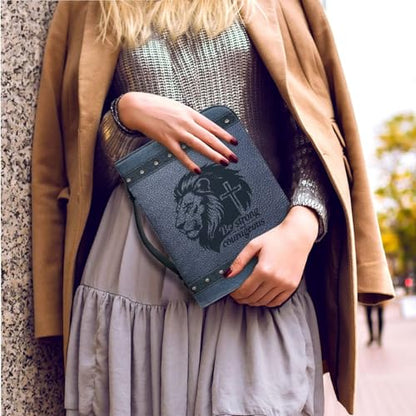 PU Leather Bible Cover Church Bible Bag with Bookmarks Book Covers Retro Strong Lion Cross Print Carrying Bible Case with Zippered Pockets for Prayer, XL - color: Retr Strong Lion Cross, size: X-Large