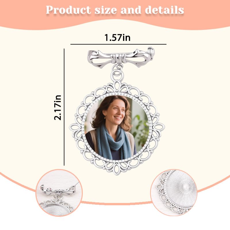 Wedding Double Picture Frame Brooch for Bride Grooms Boutonniece Pin for Wedding Bouquet - color: Bow