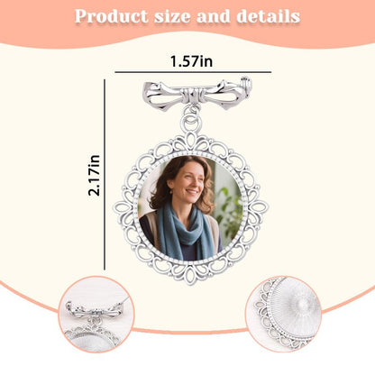 Wedding Double Picture Frame Brooch for Bride Grooms Boutonniece Pin for Wedding Bouquet - color: Bow