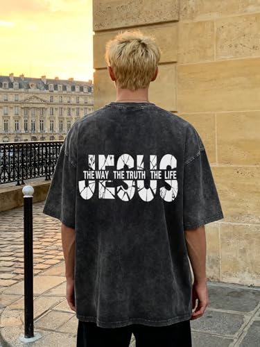 Eatbook Christian Shirts for Men Women Jesus Faith Oversized Acid Wash Tops - color: Darkgray Jesus, size: Small