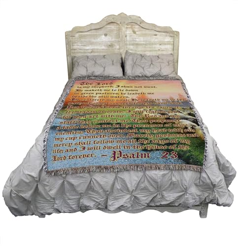 Pure Country Weavers The Lord is My Shepherd 2 Blanket - Scriptures - Psalm 23 - Religious Gift Tapestry Throw Woven from Cotton - Made in the USA (72x54) - color: Shepherd 2, size: 72" x 54"