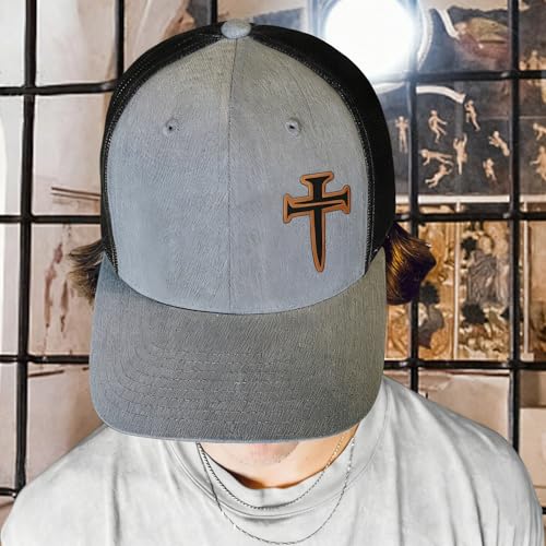 3D Embroidered Christian Hat for Men & Women, Jesus Faith Cross Hat, Religious Gifts for Christians Clothes - color: Leather - Grey