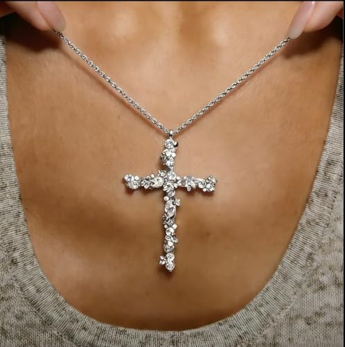 Cross Necklace for Women,14K Gold Silver Plated Box Chain Pendant，Dainty Personalized Charm Jewelry Gift for Her - color: Silver Cross A